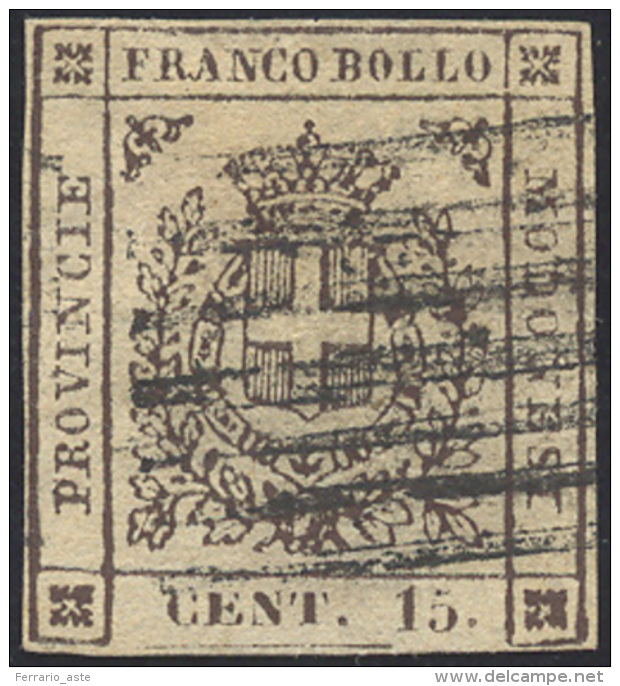 1859 - 15 Cent. Bruno (13), Usato, Buono Stato. Cert. Ferrario. ... - Modène