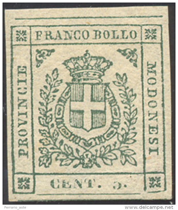 1859 - 5 Cent. Verde (12), Gomma Originale, Perfetto. Bello! A.Diena, Russo, Cert. Raybaudi. ... - Modena