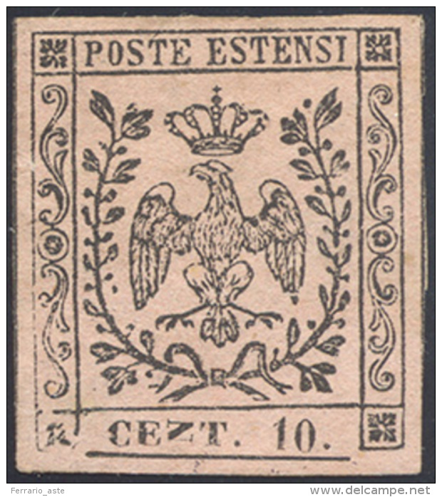 1854 - 10 Cent. Rosa, II Emissione, "n" Di "cent." Coricata (9i), Gomma Originale, Perfetto. Raro! A... - Modène