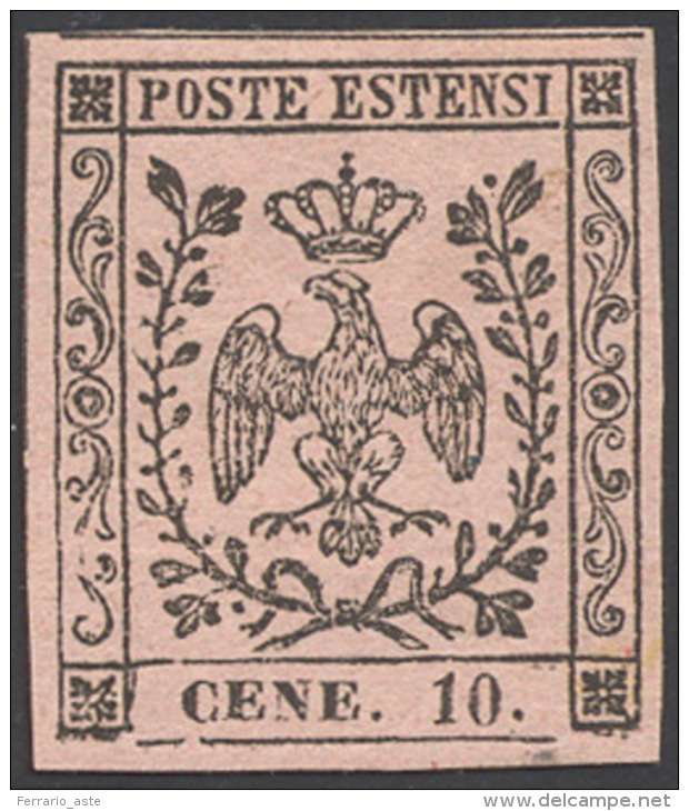 1854 - 10 Cent. Rosa, Variet&agrave;&nbsp; "CENE" (9e), Gomma Originale, Perfetto. Enzo Diena, Cert. Ferrario. ... - Modène