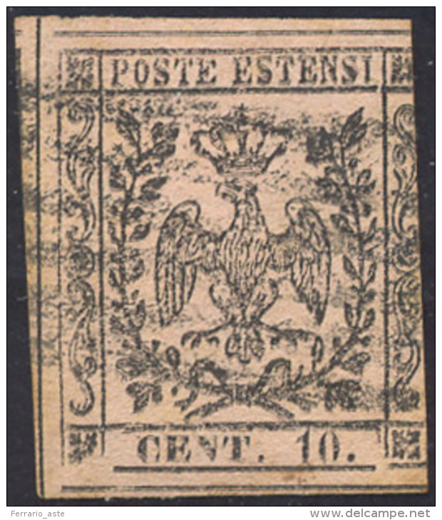 1854 - 10 Cent. Rosa, Nitida Doppia Stampa (9b), Usato, Corto A Destra. Raro! Cert. Storico Diena De... - Modène