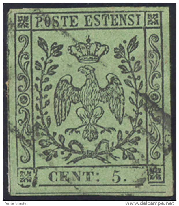 1855 - 5 Cent. Verde Oliva, Due Punti Dopo "CENT" (8), Usato, Perfetto. Bella Variet&agrave;&nbsp; Non Catalogat... - Modena