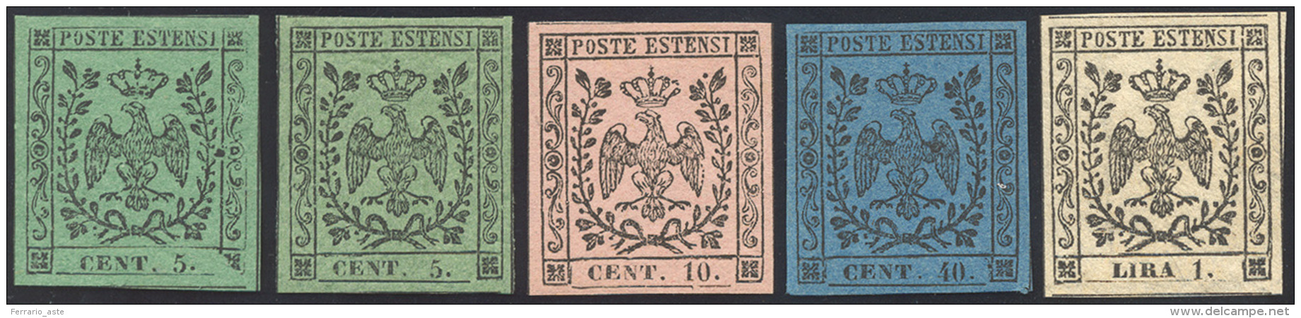 1852/54 - Seconda Emissione (7/11), Gomma Originale Integra, Perfetti. Splendida Qualit&agrave;&nbsp;! Cert. Fer... - Modène