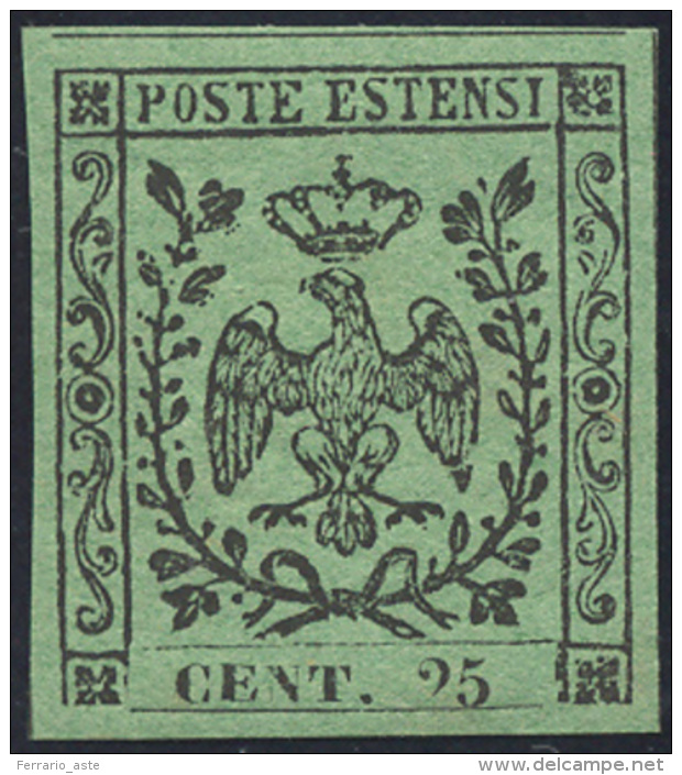 1852 - 25 Cent. Verde, Non Emesso, Errore Di Colore (4A), Gomma Originale Integra, Perfetto. Splendi... - Modène