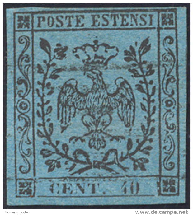 1852 - 40 Cent. Celeste (5), Usato, Perfetto. Enzo Ed Alberto Diena. ... - Modena