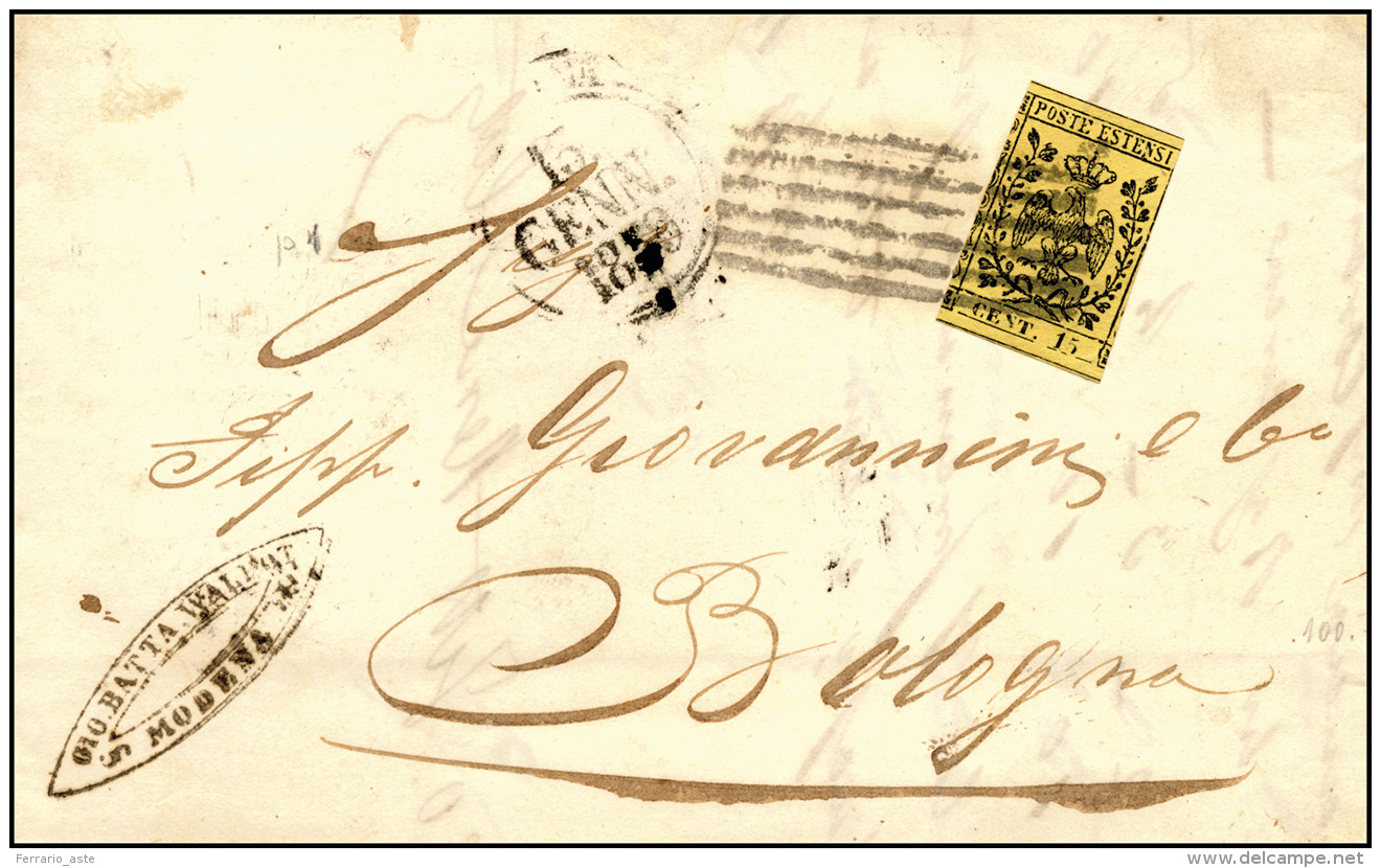 1859 - 15 Cent. Giallo (3), "accorciato" Nei Due Lati Verticali Per Evidente FRODE POSTALE, Su Lette... - Modène