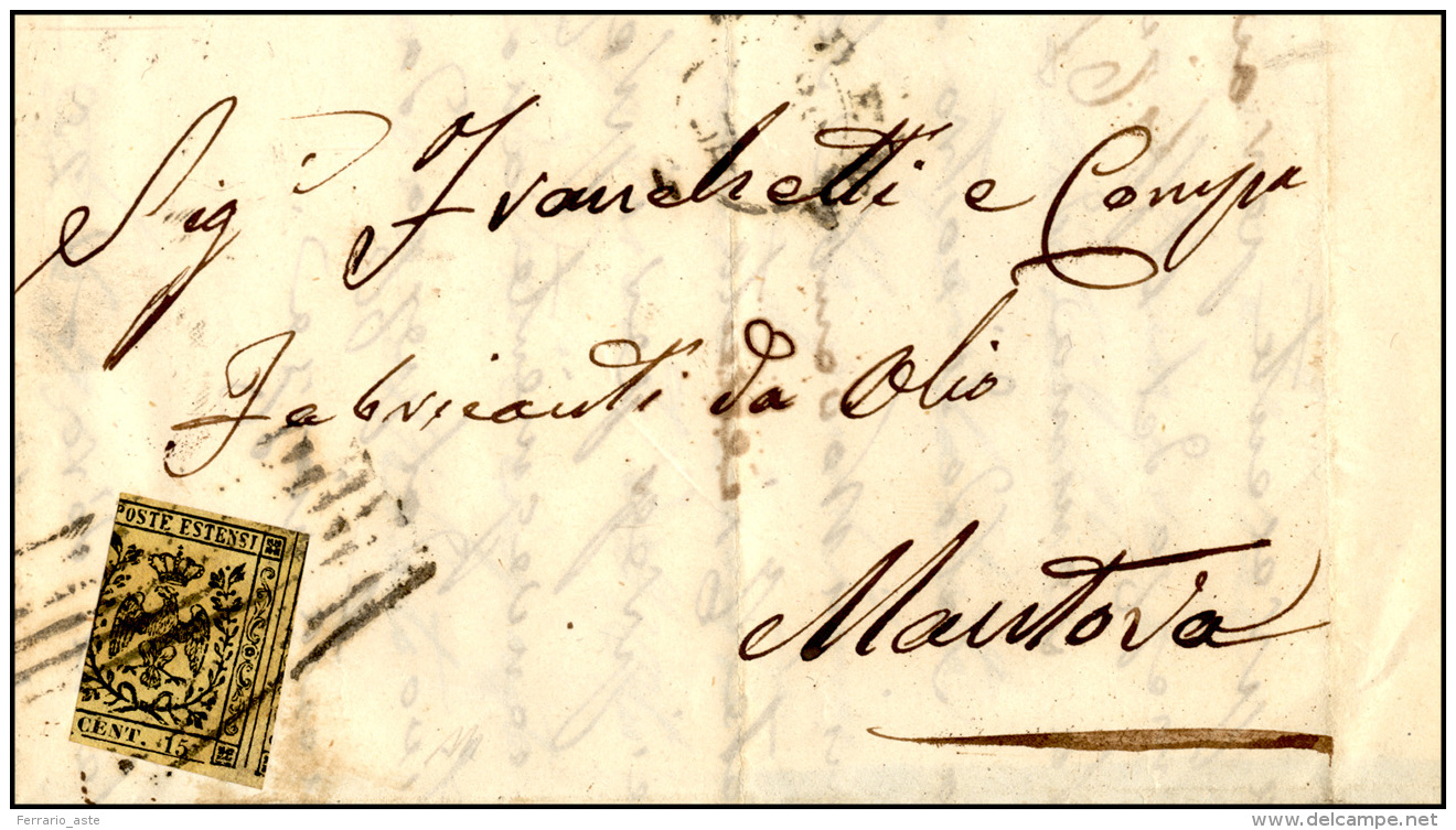 1854 - 15 Cent. Giallo, I Emissione (3), Tagliato Irregolarmente, Forse Infrode Postale, Su Sovracop... - Modène