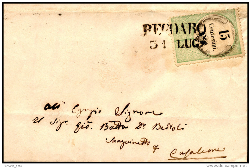 RECOARO, SD Punti 7 - 15 Cent. Marca Da Bollo (3), Lieve Piega, Su Lettera Del 31/7/1856 Per Sanguin... - Lombardo-Vénétie