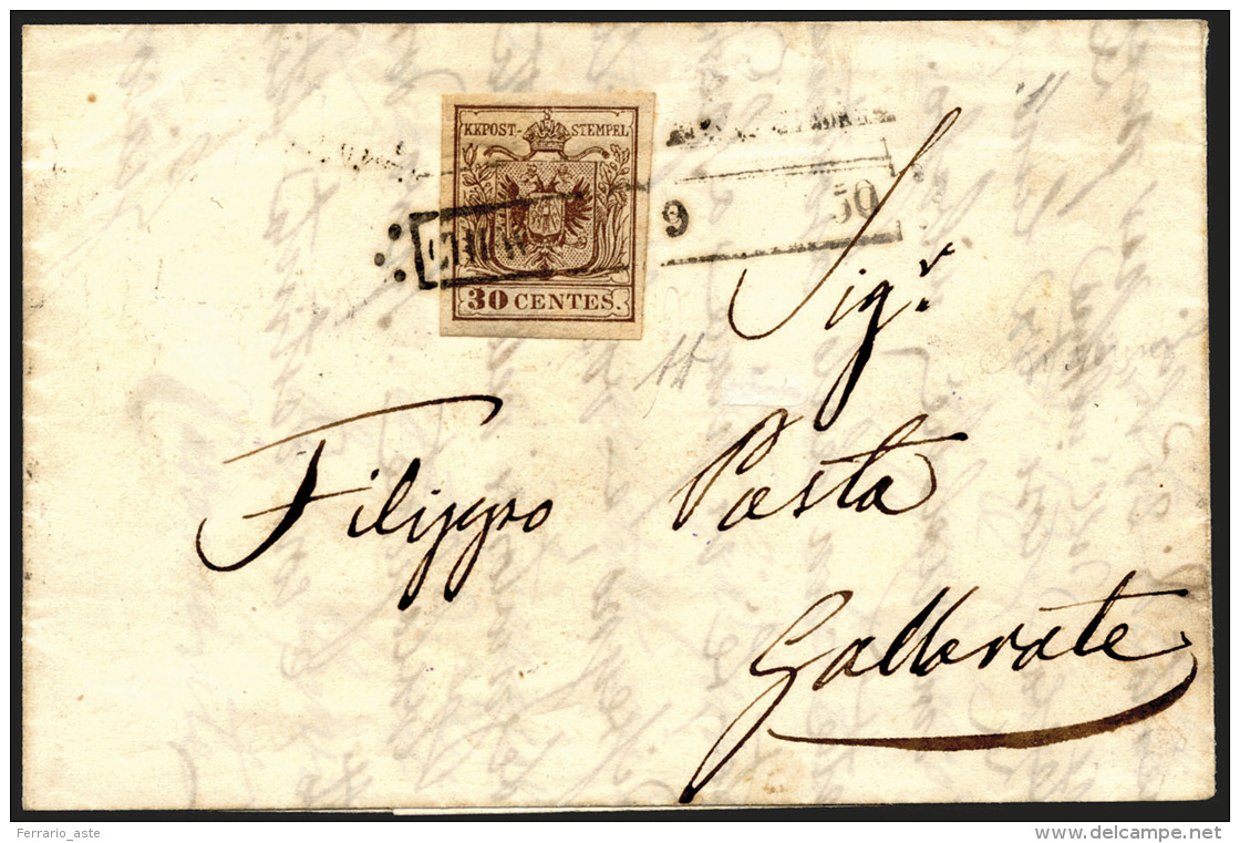 CHIAVENNA, R50 Punti 12 - 30 Cent. (7), Perfetto, Su Lettera Del 9/8/1850 Per Gallarate. Bella E Rar... - Lombardo-Vénétie
