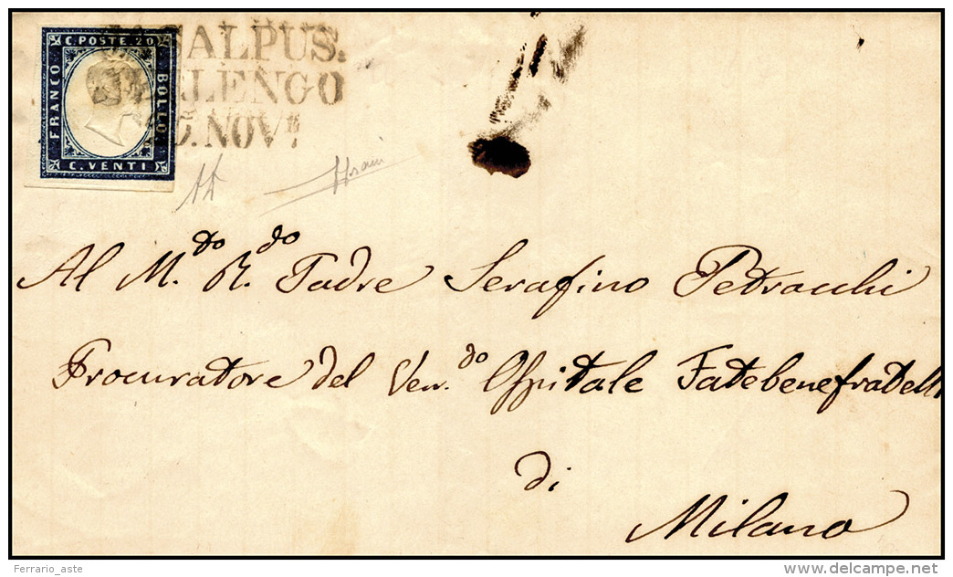 CASALPUSTERLENGO, Punti 9 - 20 Cent. (15B), Perfetto, Su Sovracoperta Di Lettera Del 25/11/1858 Per ... - Lombardo-Vénétie