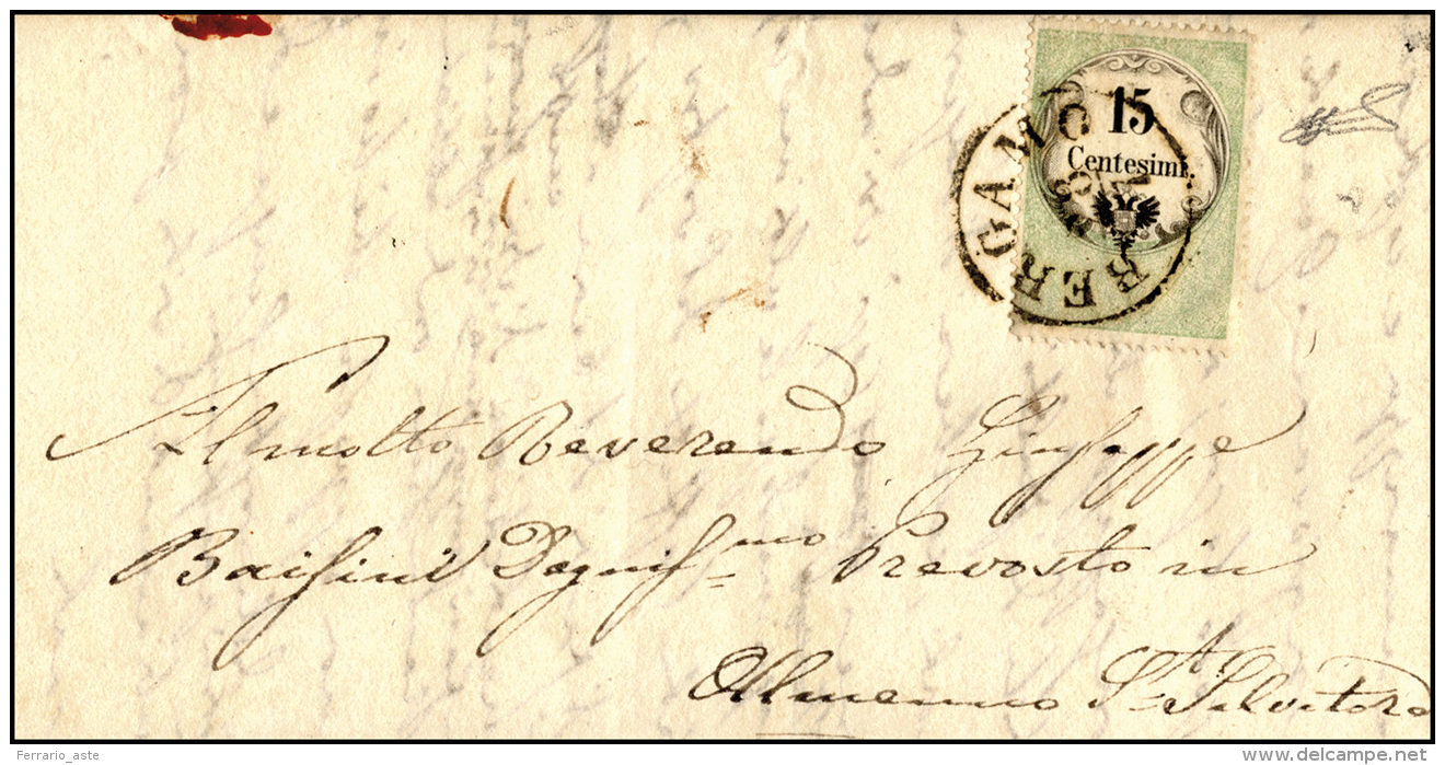 1856 - 15 Cent. Marca Da Bollo Calcografica (7), Perfetta, Su Lettera Da Bergamo 28/7/1856 Ad Almenn... - Lombardo-Vénétie