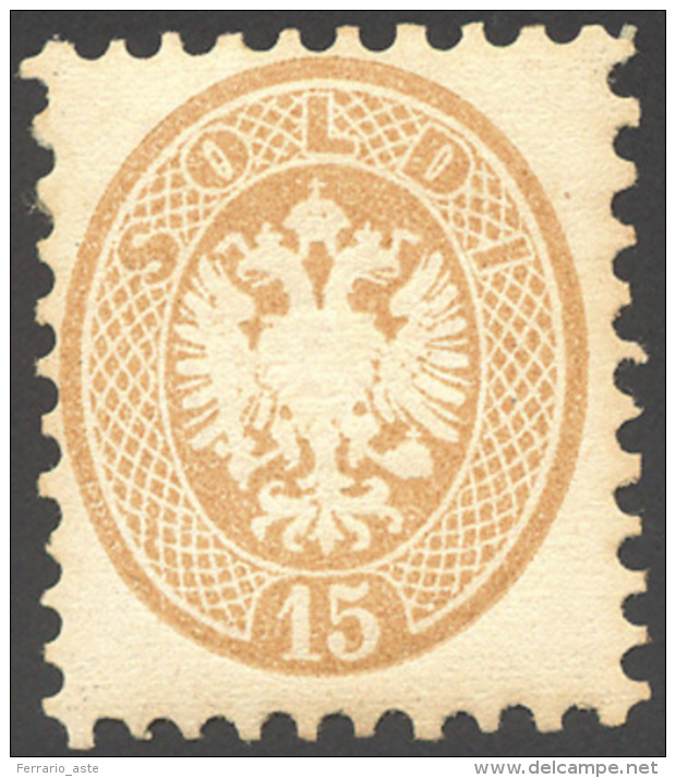 1854 - 15 Soldi Bruno, Dent. 9 1/2 (45), Perfetto, Nuovo, Gomma Originale. Ferrario. ... - Lombardo-Vénétie