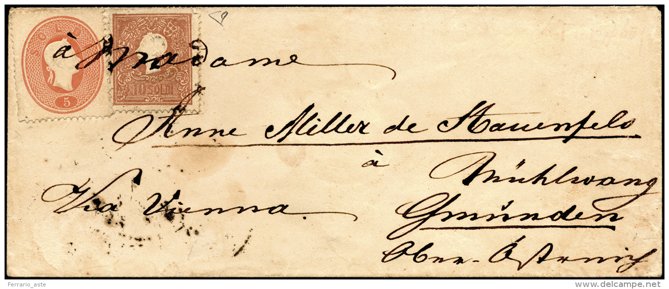 1861 - 10 Soldi Bruno, II Tipo, 5 Soldi Rosso (31,33) Annullati In Partenza Solo Con L'indirizzo Scr... - Lombardo-Vénétie