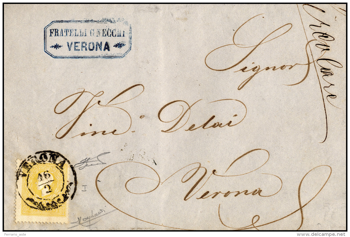 1859 - 2 Soldi Giallo, I Tipo (23), Perfetto, Isolato Su Circolare A Stampa Da Verona 16/2/1859 Per ... - Lombardo-Venetien