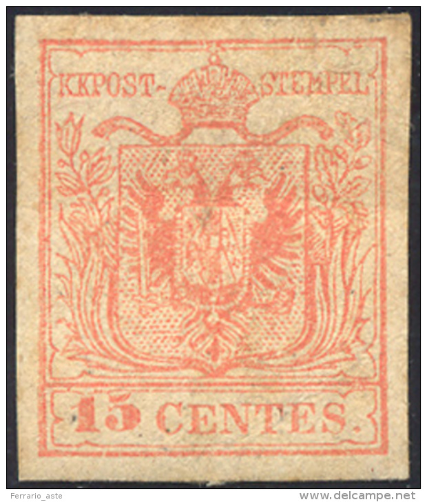 1854 - 15 Cent. Rosso, Carta A Macchina (20), Senza Gomma, Lievi Difetti. ... - Lombardo-Vénétie
