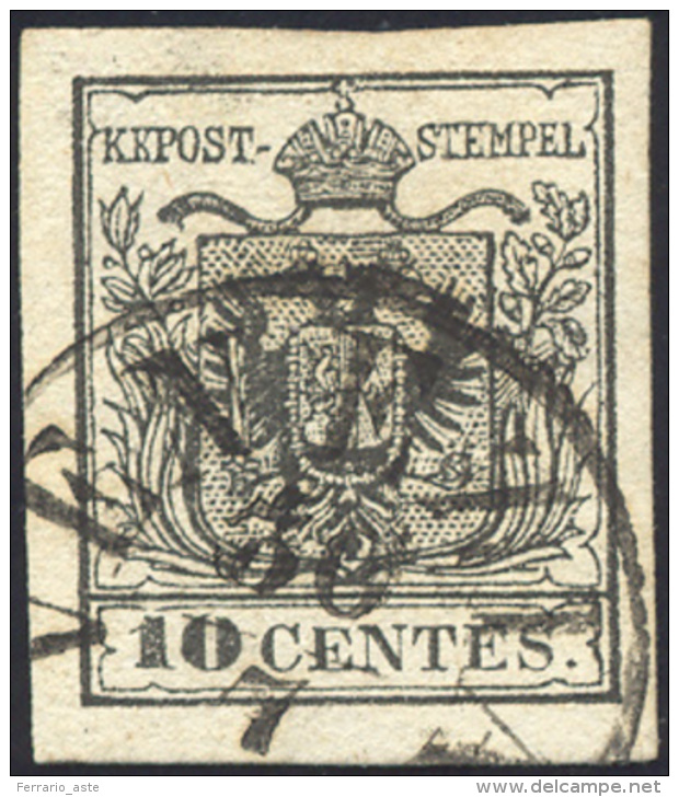 1857 - 10 Cent. Nero, Carta A Macchina (19), Perfetto, Usato A Venezia 30/7. Bello! ... - Lombardy-Venetia