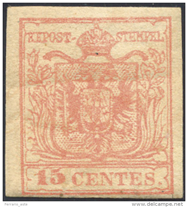 1852 - 15 Cent. Rosso, Carta A Mano, III Tipo (6), Gomma Originale Con Lieve Grinza Naturale, Perfet... - Lombardo-Vénétie