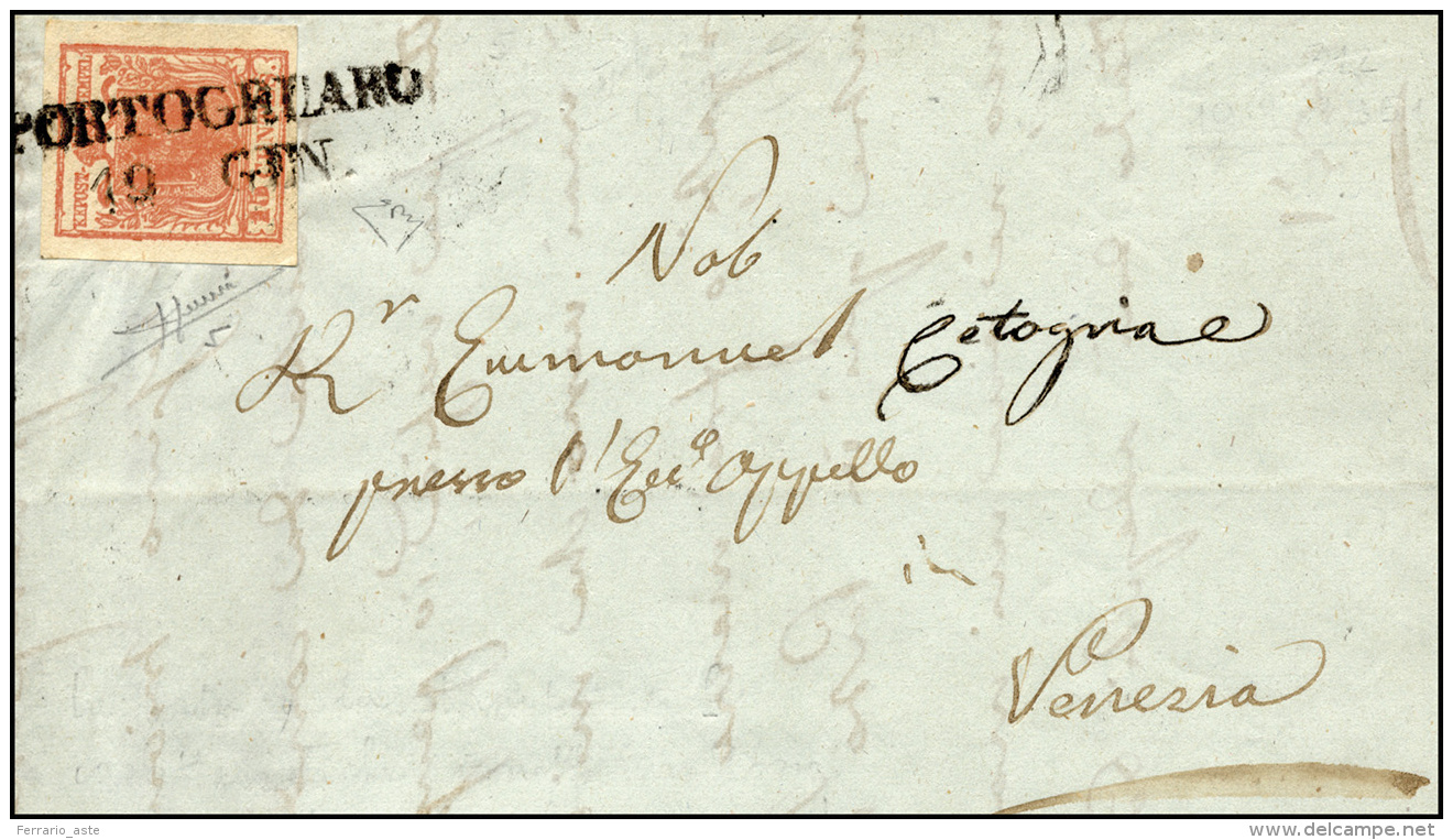 1851 - 15 Cent. Rosa, II Tipo (5), Perfetto, Su Lettera Da Portogruaro 19/1/1851 A Venezia. Prima Da... - Lombardo-Venetien