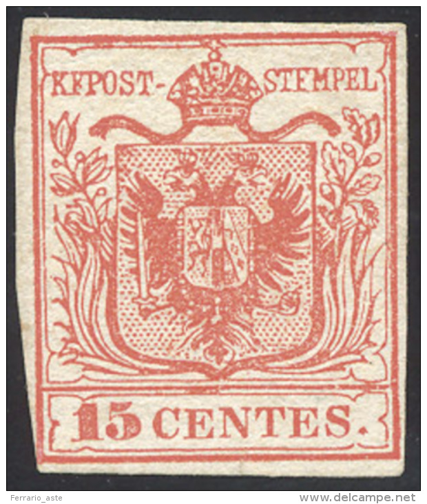 1850 - 15 Cent. Rosso, I Tipo (3), Giusto In Un Punto, Senza Gomma. ... - Lombardo-Vénétie