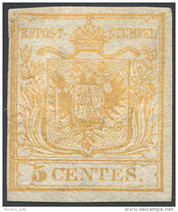 1850 - 5 Cent. Giallo Arancio (1g), Gomma Originale, Perfetto. Cert. Diena. ... - Lombardo-Vénétie