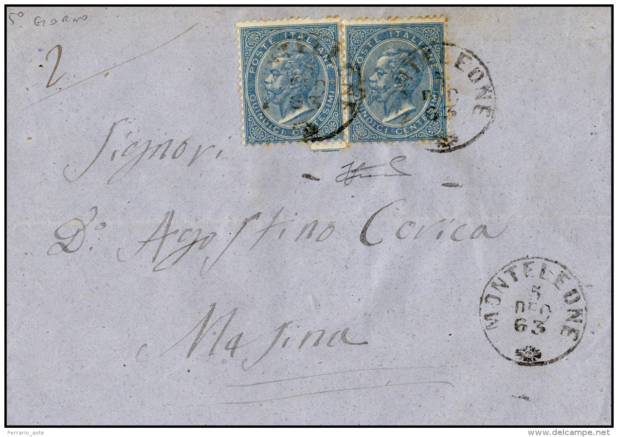 1863 - 15 Cent. Azzurro Celeste De La Rue, Tiratura Di Londra (L18b), Due Esemplari, Tinta Particola... - Autres & Non Classés