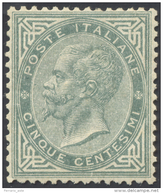 1863 - 5 Cent. De La Rue, Tiratura Di Torino (T16), Ottima Centratura, Gomma Originale, Impercettibi... - Autres & Non Classés