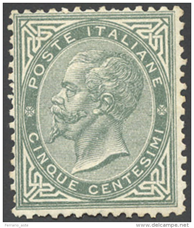 1863 - 5 Cent. Grigio Verde De La Rue, Tiratura Di Londra (L16), Discreta Centratura, Perfetto, Gomm... - Autres & Non Classés