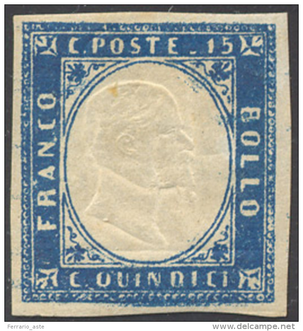 1863 - 15 Cent. Azzurro Tipo Sardegna, Doppia Effigie Discosta (11k), Nuovo, Gomma Originale, Perfet... - Autres & Non Classés