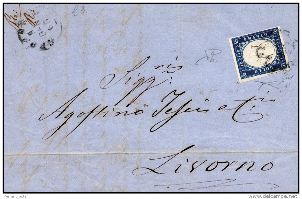 1863 - 15 Cent. Azzurro (11), Spazio Tipografico A Destra, Perfetto, Usato Su Lettera Da Grosseto 9/... - Autres & Non Classés