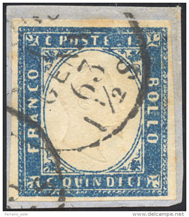 1863 - 15 Cent. Azzurro, Tipo Sardegna (11), Perfetto, Usato Su Frammento 1/1/1863, Primo Giorno D'e... - Autres & Non Classés