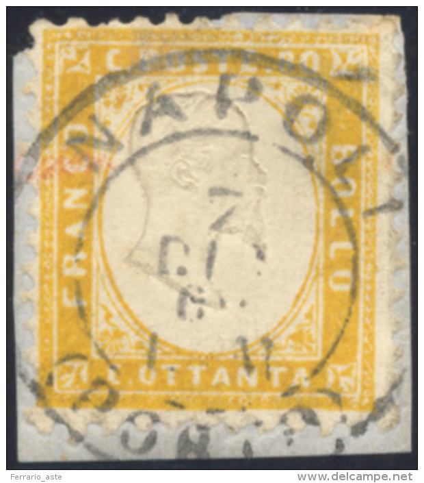 1862 - 80 Cent. Giallo Arancio (4), Perfetto, Usato Su Frammento A Napoli Il 7/12/1862. Bello E Raro... - Autres & Non Classés