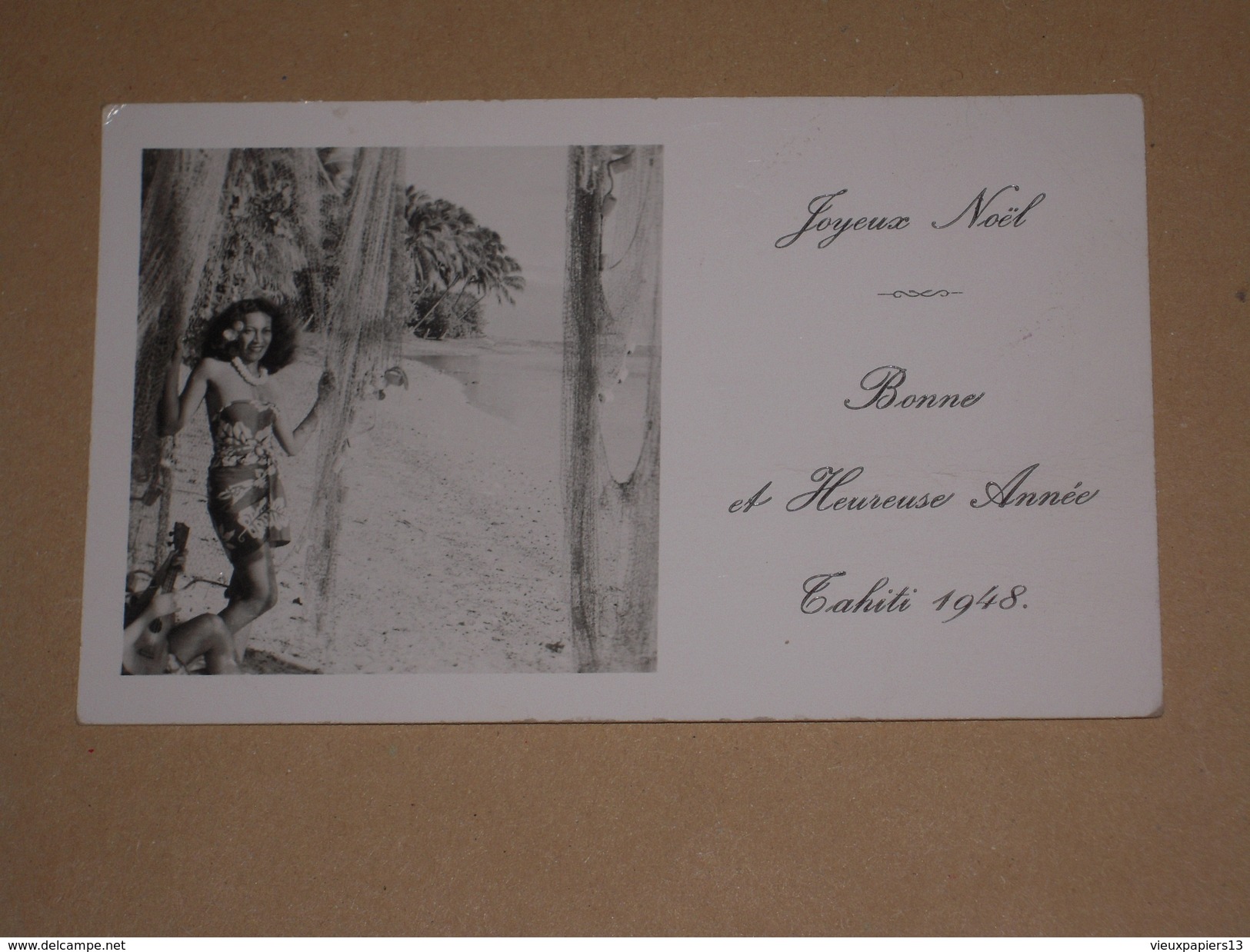 Ancienne Mignonnette Carte De Voeux TAHITI 1948 - Joyeux Noel - Bonne Et Heureuse Année - Papeete Bureau Kleinpeter - Polynésie Française