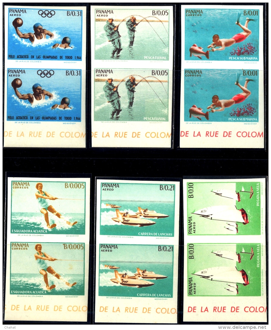 WATER SPORTS-POLO-ANGLING-SCUBA-SKIING-SPEED BOATS-REGATTA-IMPERF PAIRS-PANAMA-SCARCE-MNH-H1-375 - Water Polo