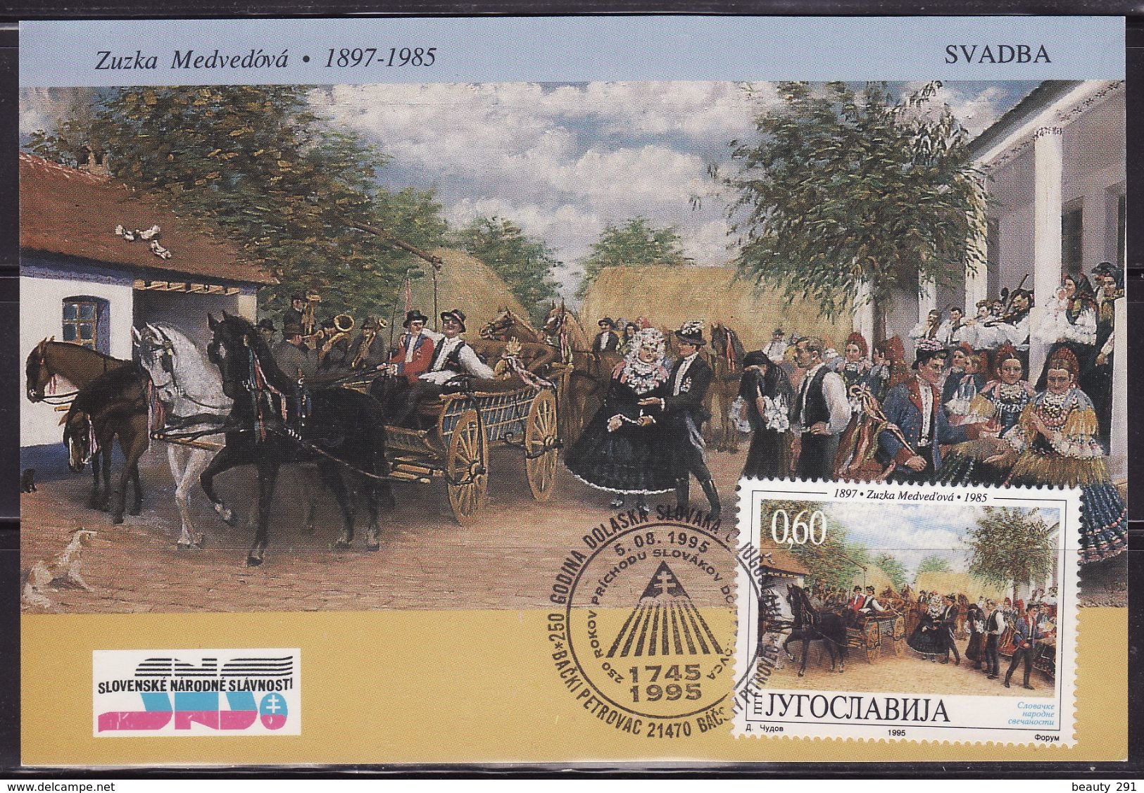 Yugoslavia, 1995, SLOVAKIAN WEDDING - COMMEMORATIVE CARD - Kostüme