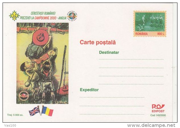 SCOUTS, SCUTISME, CAMPDOWN JAMBOREE, PC STATIONERY, ENTIER POSTAL, 2000, ROMANIA - Lettres & Documents