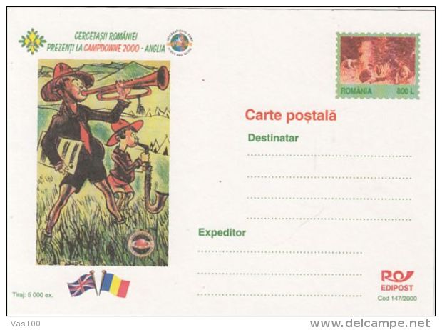 SCOUTS, SCUTISME, CAMPDOWN JAMBOREE, PC STATIONERY, ENTIER POSTAL, 2000, ROMANIA - Lettres & Documents