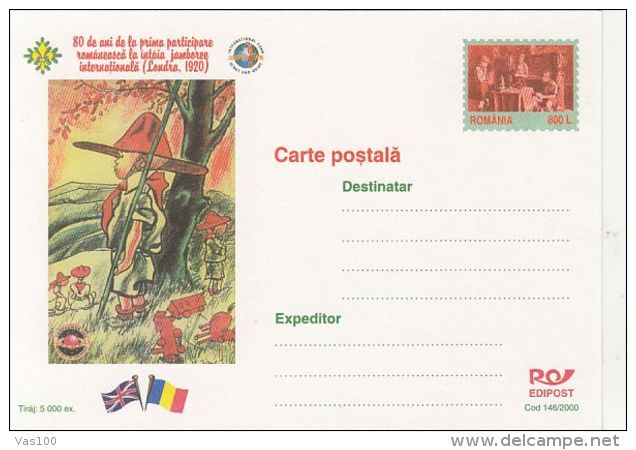 SCOUTS, SCUTISME, LONDON JAMBOREE, PC STATIONERY, ENTIER POSTAL, 2000, ROMANIA - Lettres & Documents