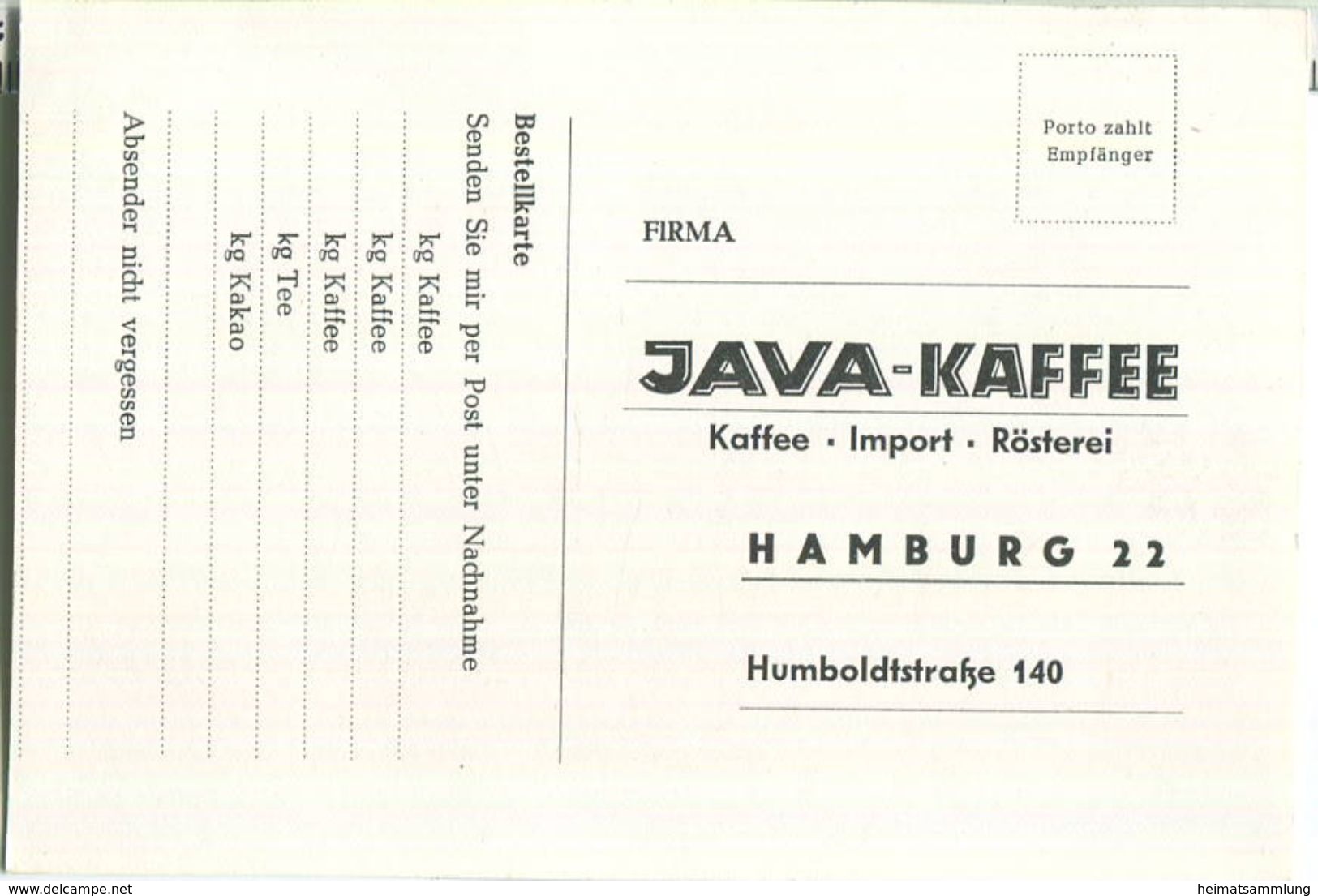 Hamburg-Harvestehude - Bestellkarte Java-Kaffee - Eimsbüttel