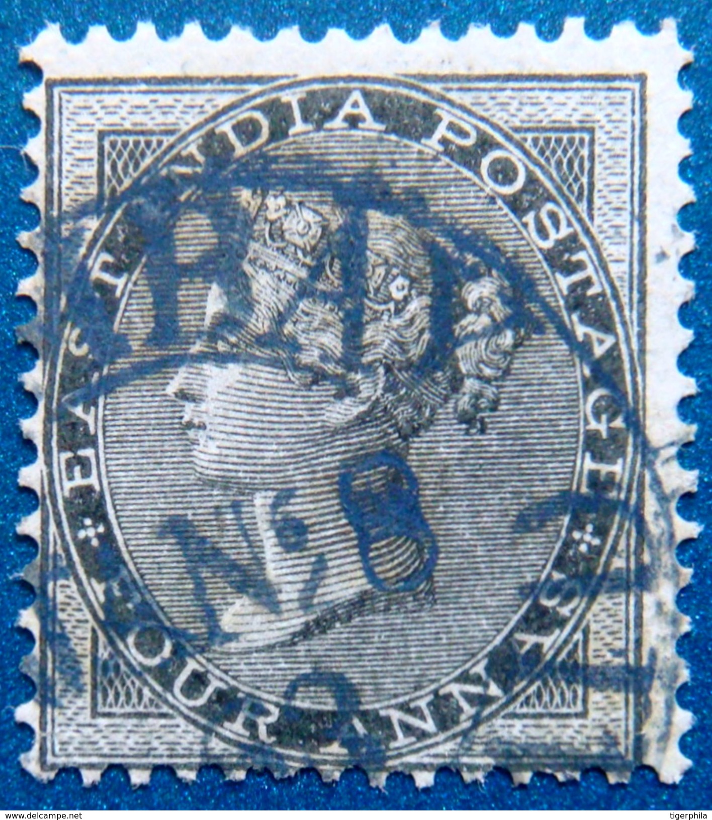 BRITISH INDIA 1856 4as Queen Victoria BLACK Used UNWATERMARKED - 1854 Britse Indische Compagnie