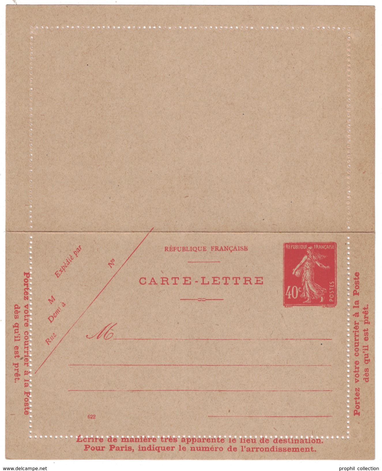 SUPERBE ENTIER POSTAL NEUF TTB CARTE LETTRE Type SEMEUSE 40c (ROUGE OU VERMILLON) - Cartes-lettres