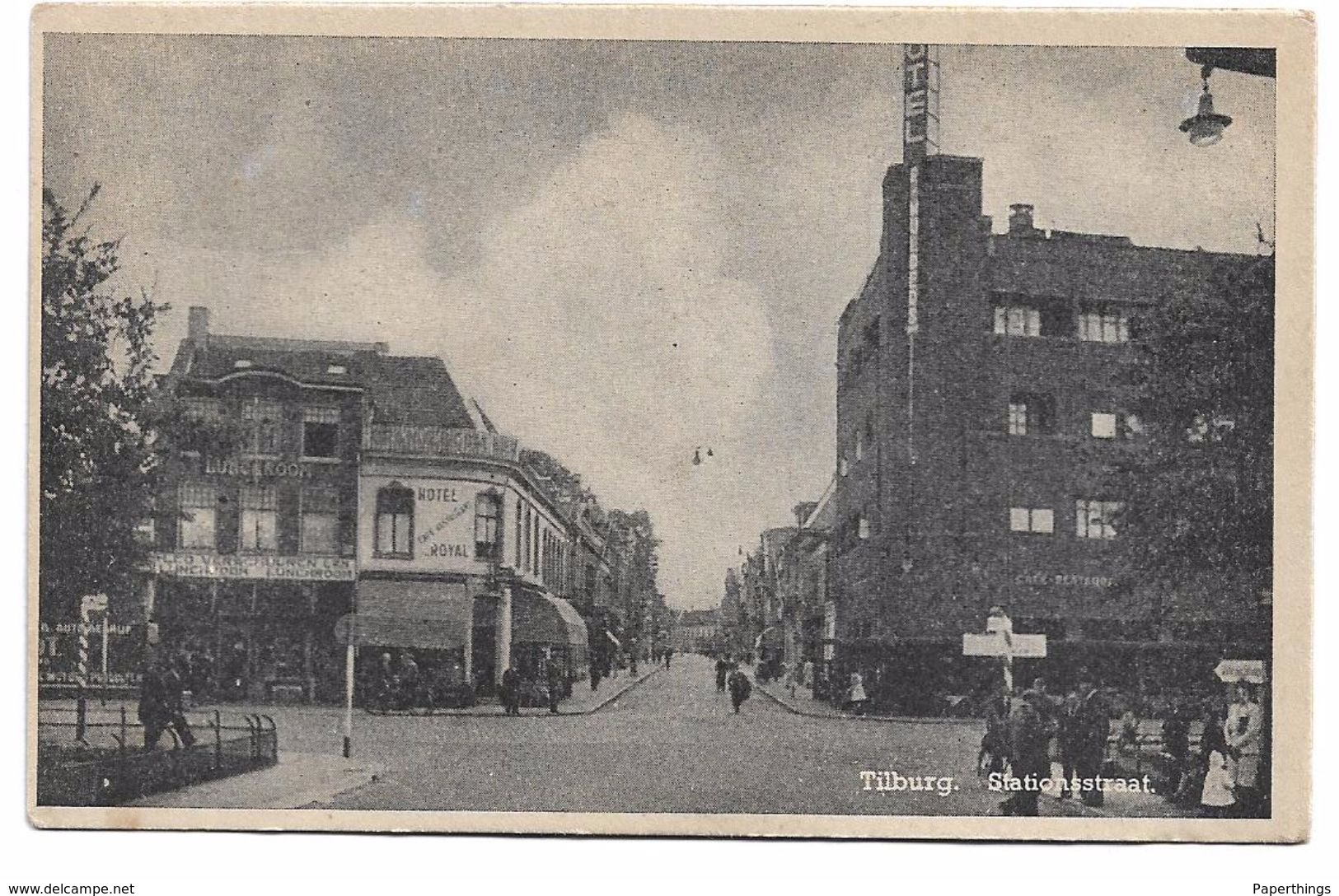 Old Postcard, Holland, Tilburg Stationsstraat, Street, Shops, People Etc. - Tilburg