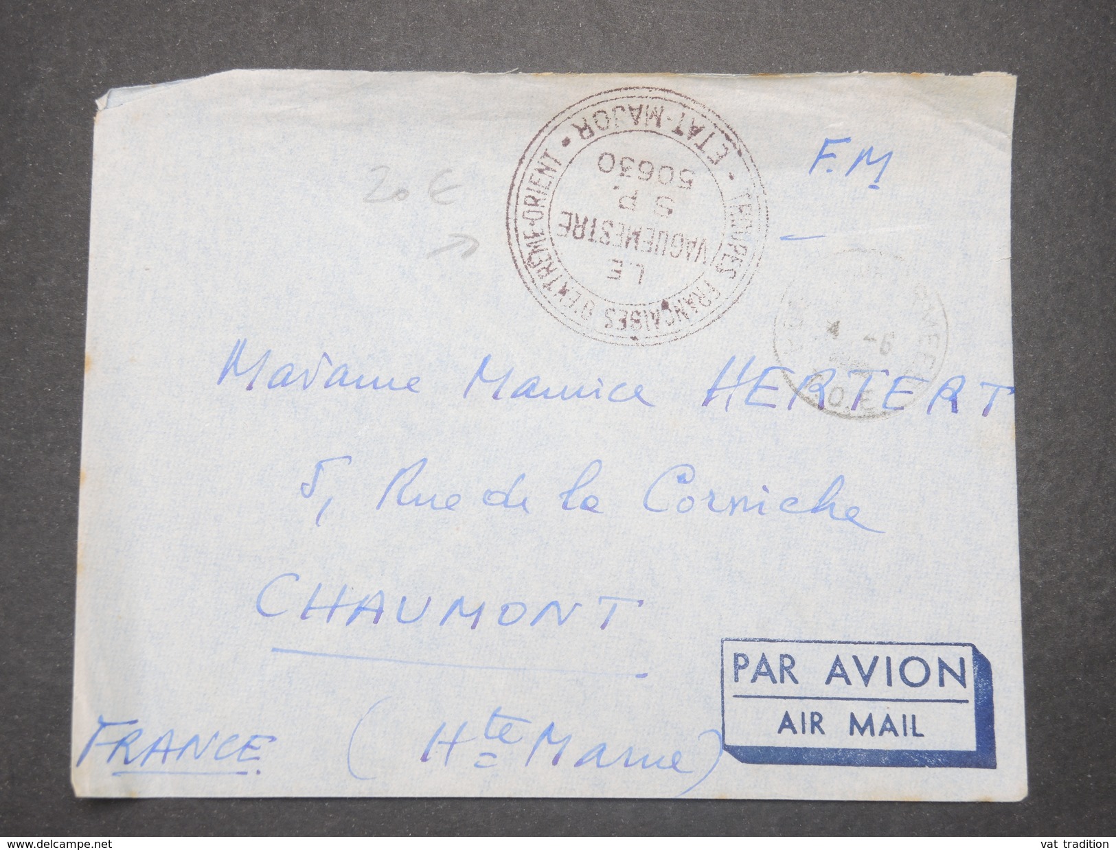 FRANCE - Cachet " Troupe Française D 'Extrême Orient Etat Major  SP 50630 " Sur Enveloppe En FM Pour La France - L 9279 - Guerra D'Indocina/Vietnam