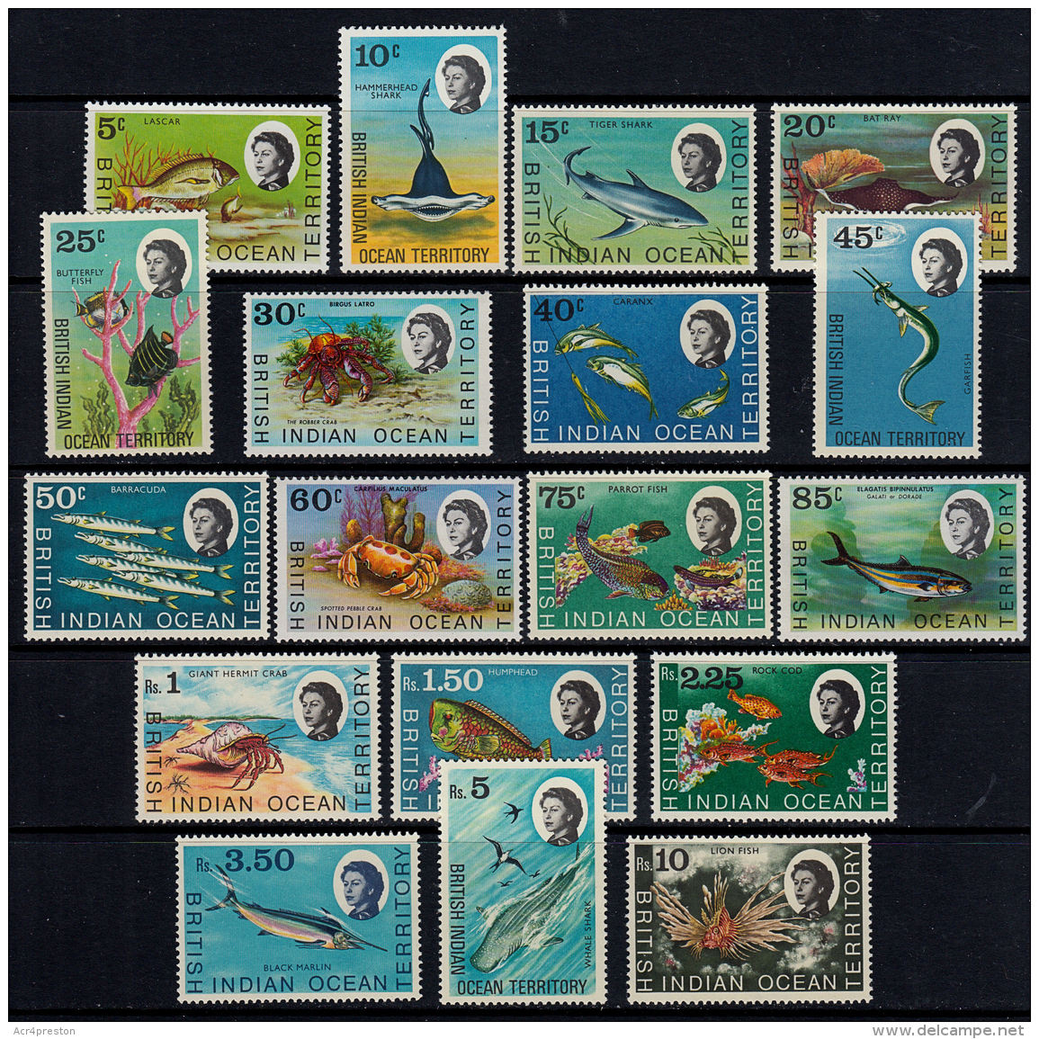 O0047 BRITISH INDIAN OCEAN TERRITORIES (BIOT) 1968, SG 16-30 Marine Life,  MNH - Territorio Britannico Dell'Oceano Indiano