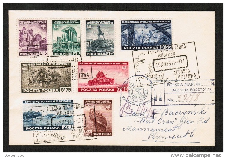 POLAND  Scott # 3K1-8  On REGISTERED CENSOR COVER To PLYMOUTH  (15/12/1941) - Government In Exile In London