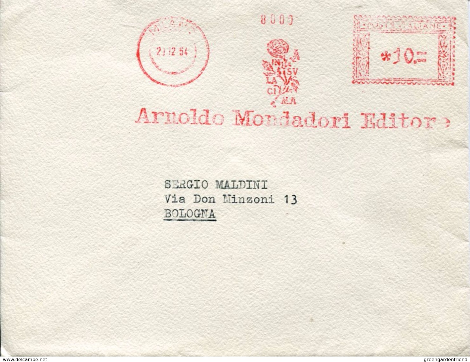 22796 Italia , Red Meter/freistempel/ema/milano 1954  Arnoldo Mondadori Editore Cover As Scan - Machines à Affranchir (EMA)