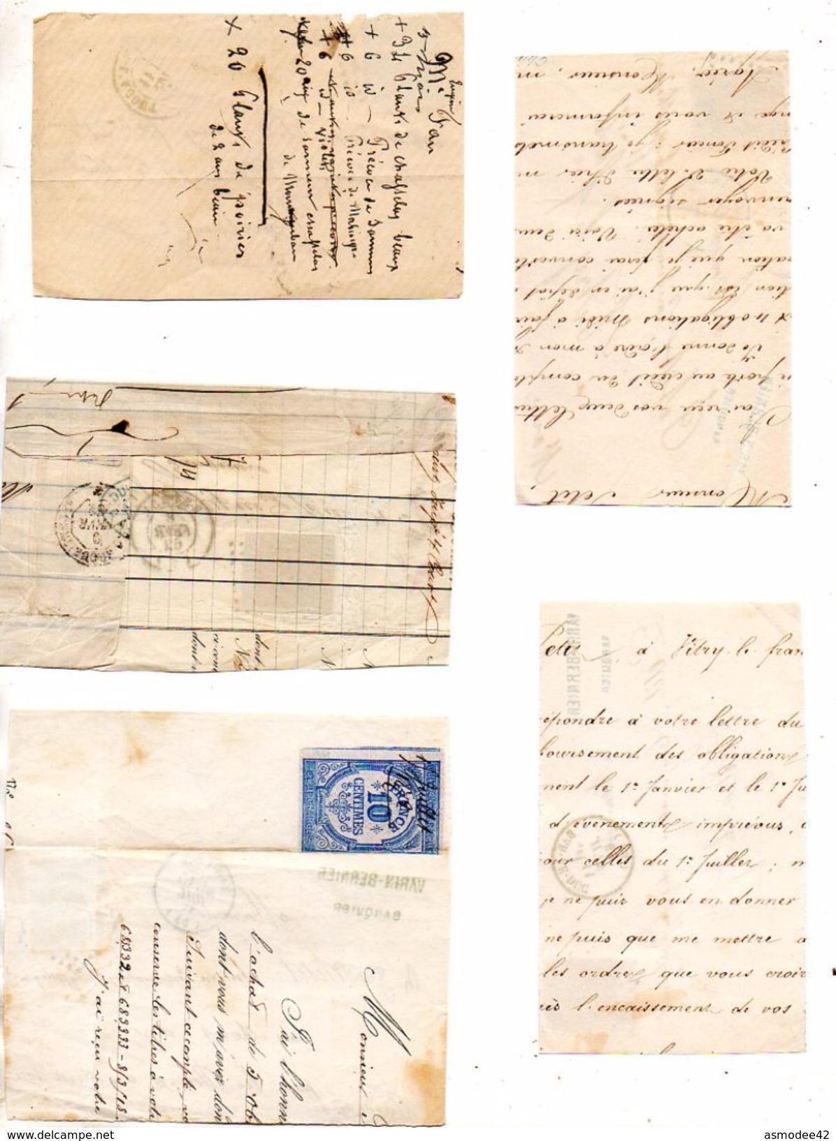 FRANCE LOT DE 5 DEVANTS DE LETTRE   BAR LE DUC  VARIN  BERNIER 1869 1873 CASTRES SUR L AGOUT  1873  RETHEL 1862 A2 - 1849-1876: Klassik