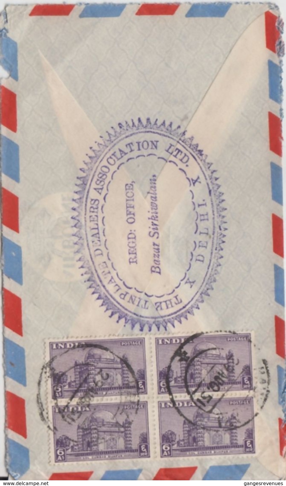 India 1951  Arch Series 6A X 4 Stamps On Cover To United States  # 95789 - Covers & Documents