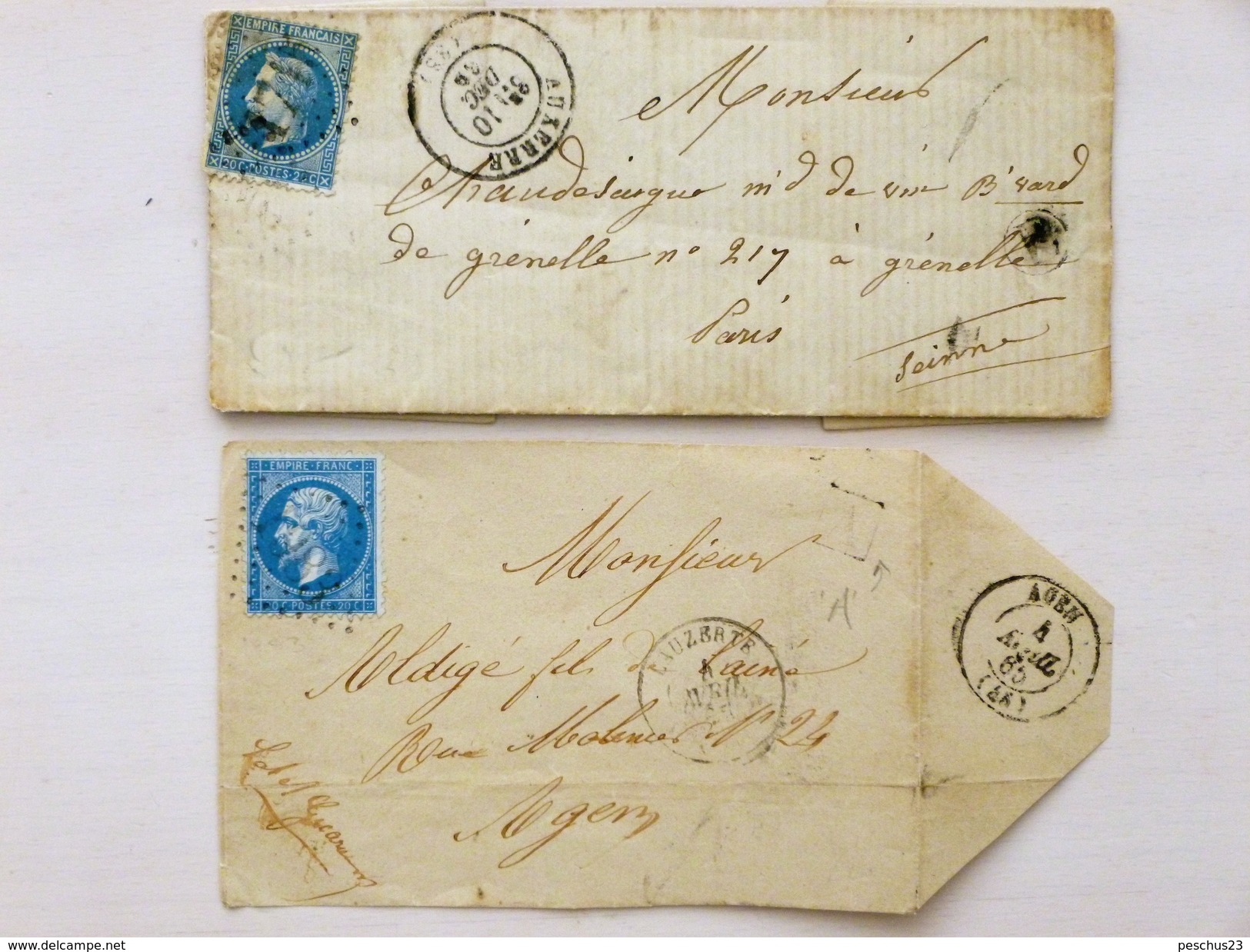 FRANCE - 2 Lettres (fragments), 1865 + 1869 - 1863-1870 Napoléon III. Laure