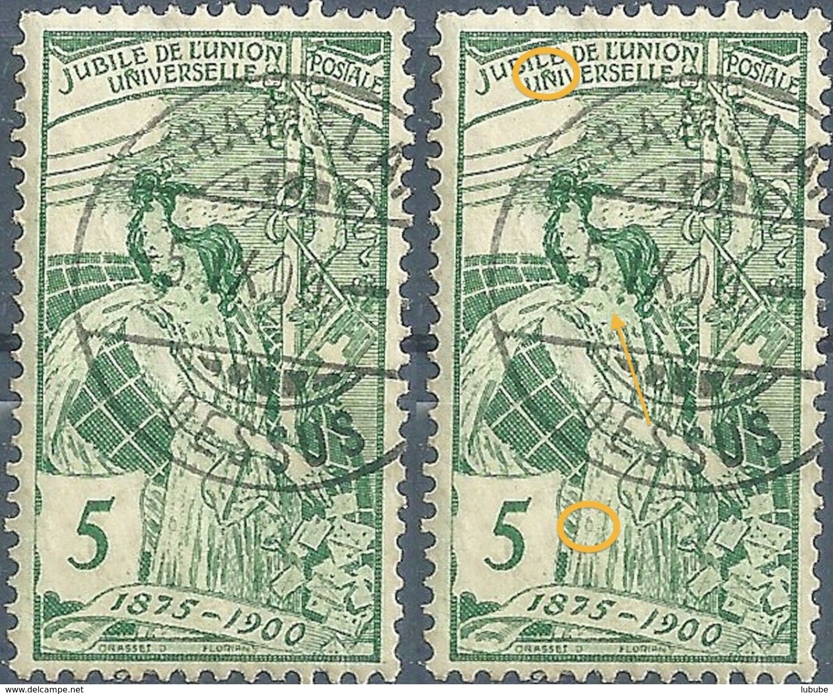 UPU 77B, 5 Rp.grün  TRAMELAN DESSUS  (Abart)          1900 - Usati