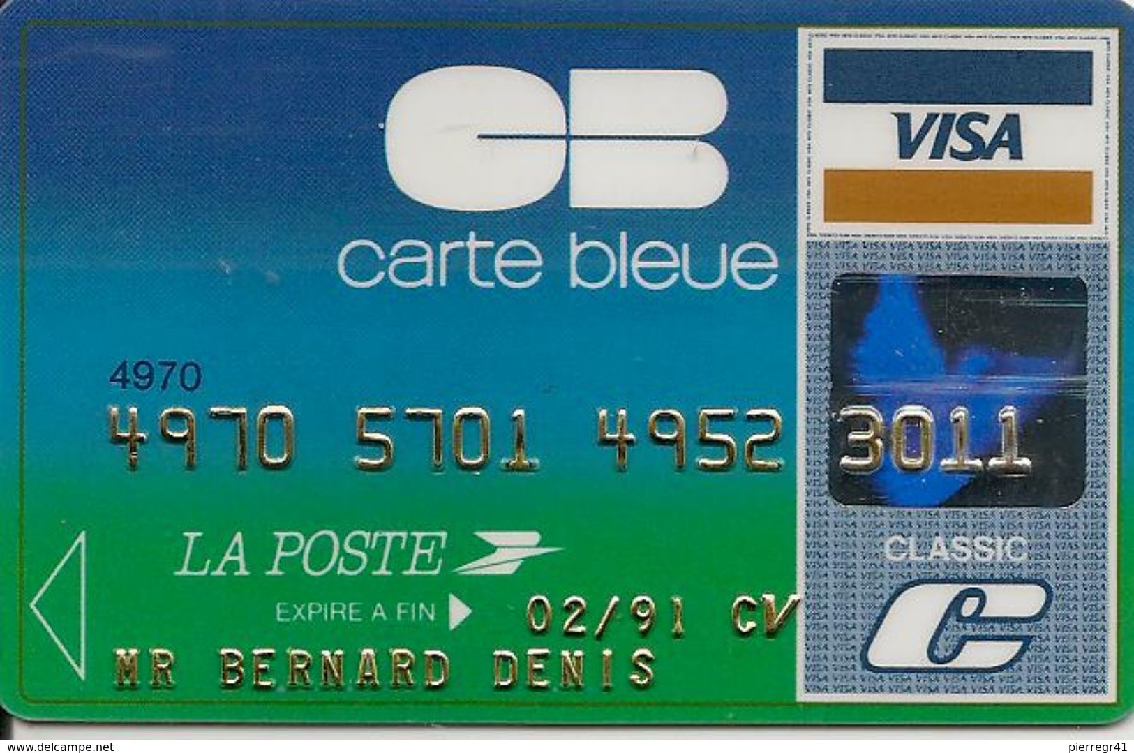 -CARTE@-MAGNETIQUE-CB-CREDIT LA POSTE-VISA--02/91-BULL CP8 9451-TBE-RARE - Disposable Credit Card